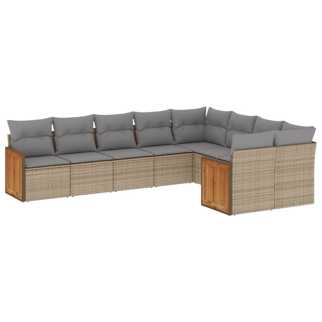 Set Divano da Giardino 9 pz con Cuscini Beige in Polyrattan - homemem39