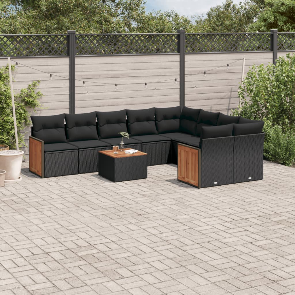 Set Divani da Giardino 10pz con Cuscini in Polyrattan Nero | homemem39