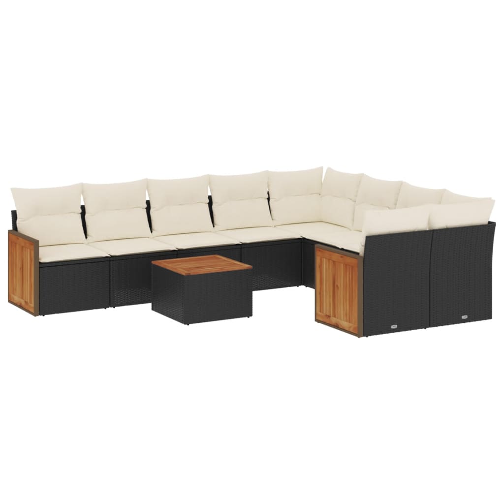 Set Divani da Giardino 10pz con Cuscini in Polyrattan Nero | homemem39