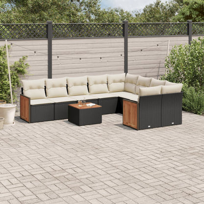 Set Divani da Giardino 10pz con Cuscini in Polyrattan Nero - homemem39
