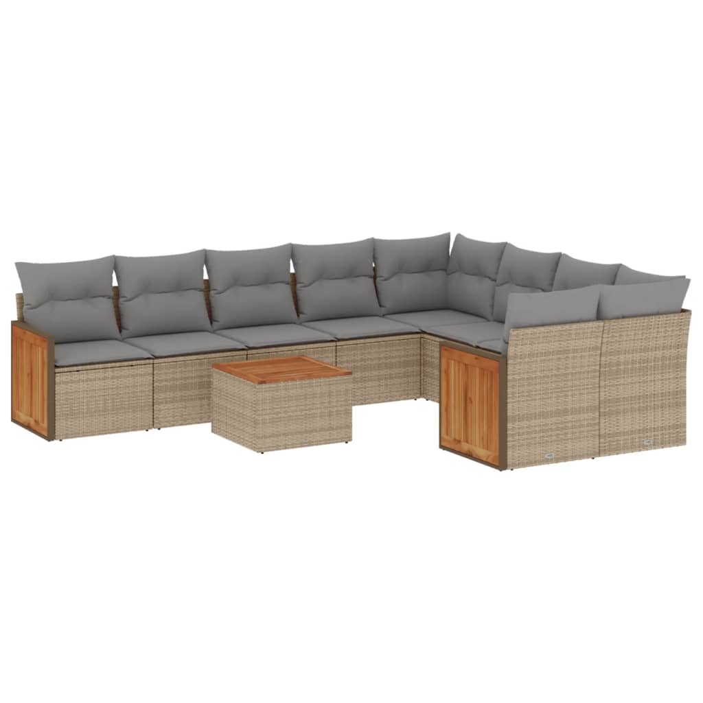 Set Divano da Giardino 10 pz con Cuscini Beige in Polyrattan - homemem39