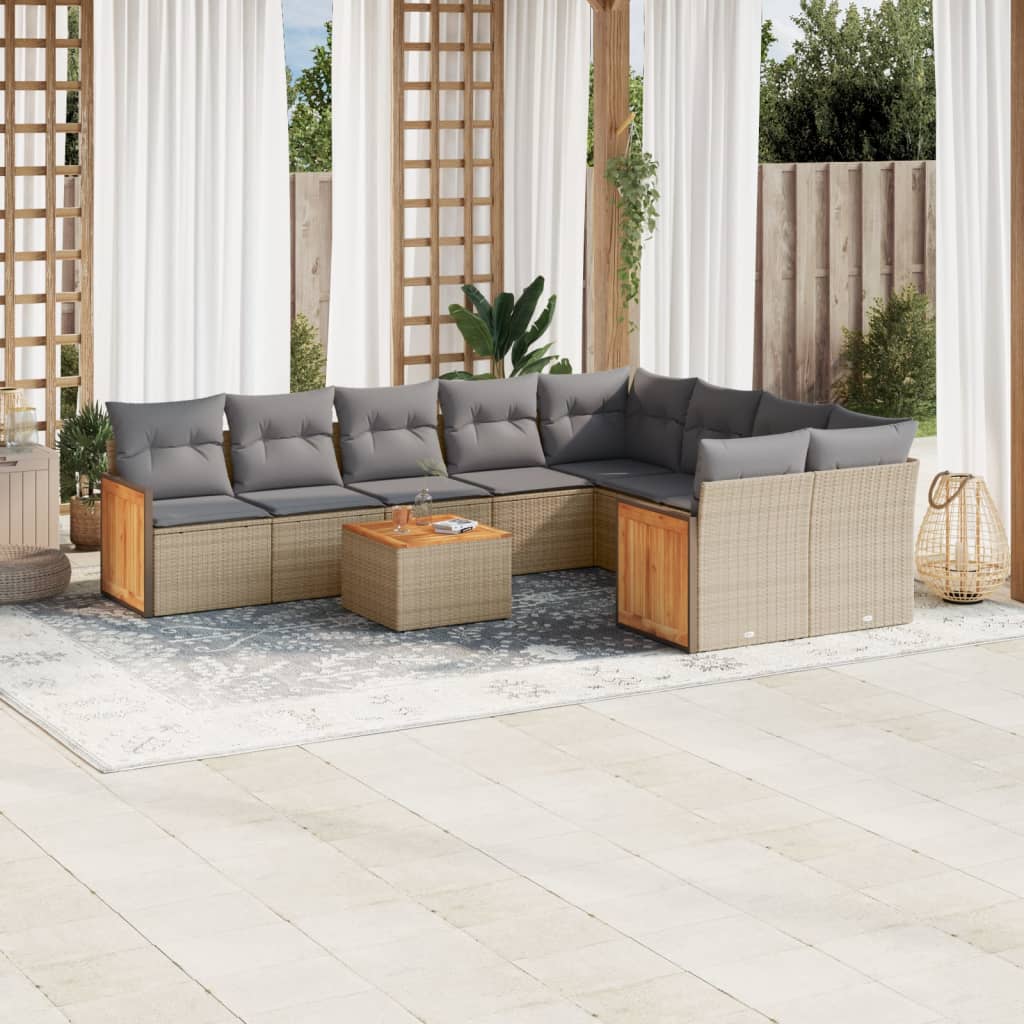 Set Divano da Giardino 10 pz con Cuscini Beige in Polyrattan | homemem39