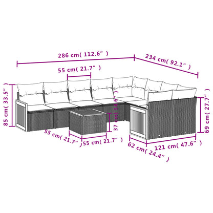 Set Divano da Giardino 10 pz con Cuscini Grigio in Polyrattan | homemem39