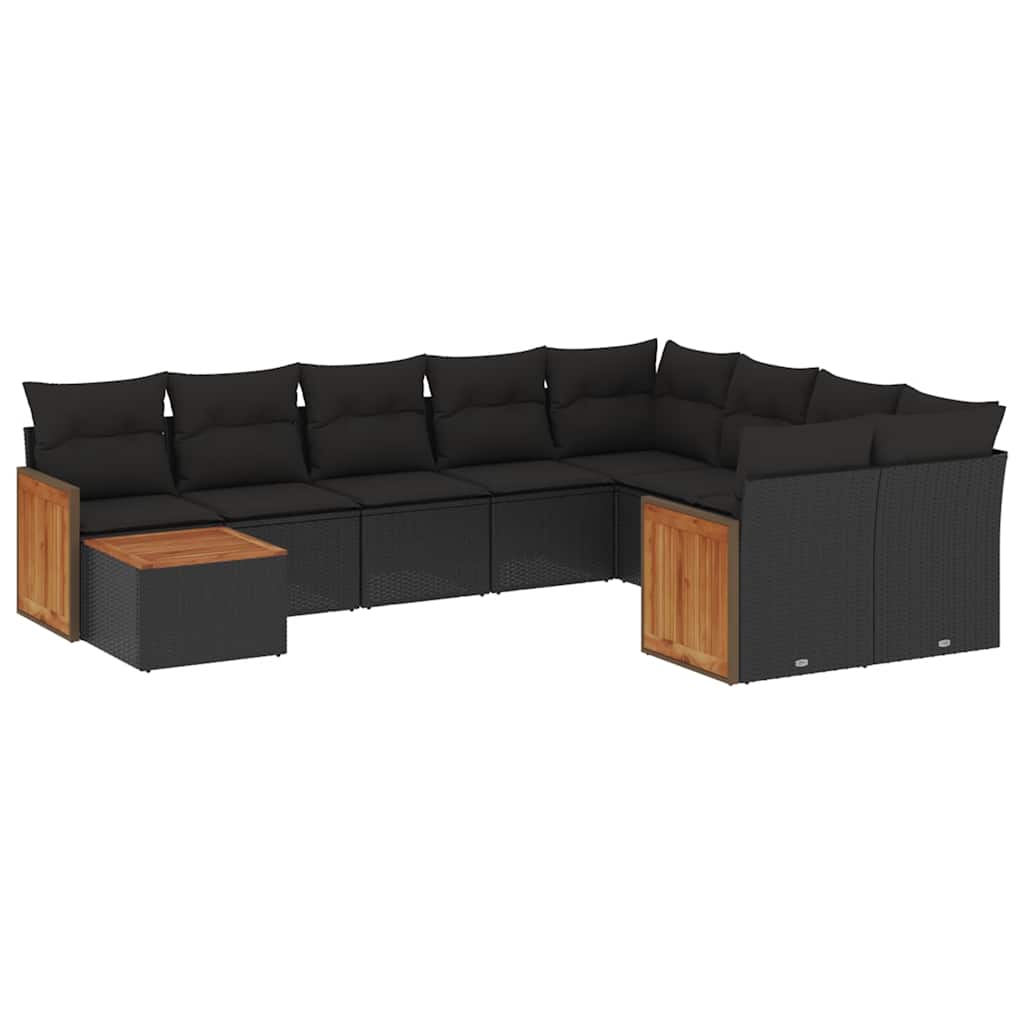Set Divani da Giardino 10pz con Cuscini in Polyrattan Nero | homemem39