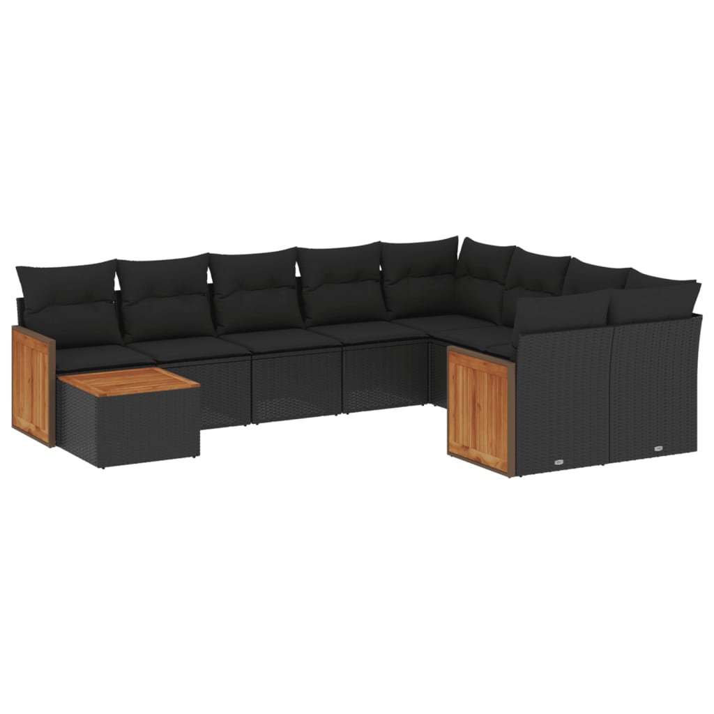 Set Divani da Giardino 10pz con Cuscini in Polyrattan Nero - homemem39