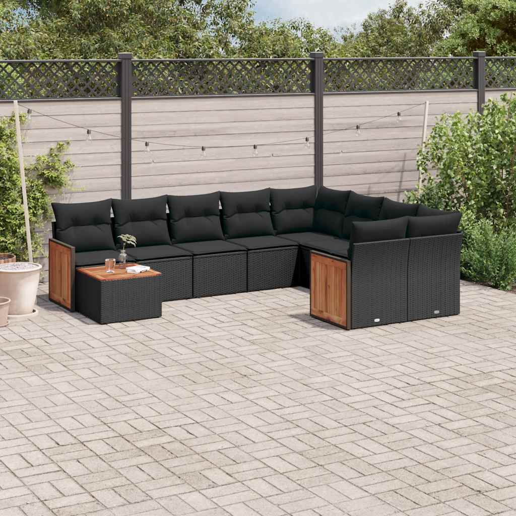 Set Divani da Giardino 10pz con Cuscini in Polyrattan Nero | homemem39