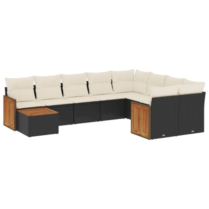 Set Divani da Giardino 10pz con Cuscini in Polyrattan Nero | homemem39