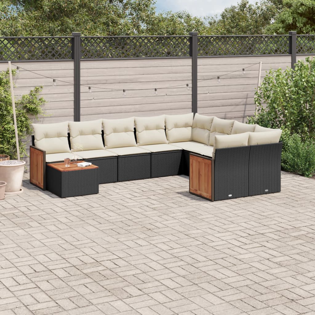 Set Divani da Giardino 10pz con Cuscini in Polyrattan Nero - homemem39
