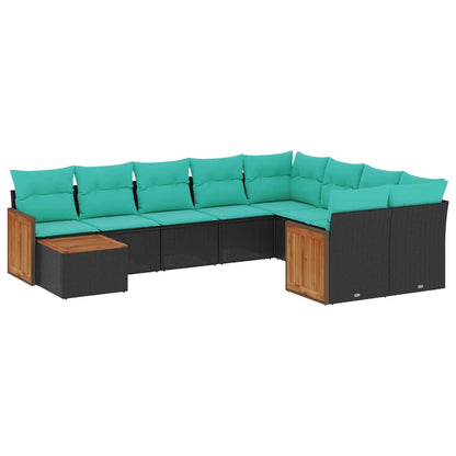 Set Divani da Giardino 10 pz con Cuscini Nero in Polyrattan | homemem39