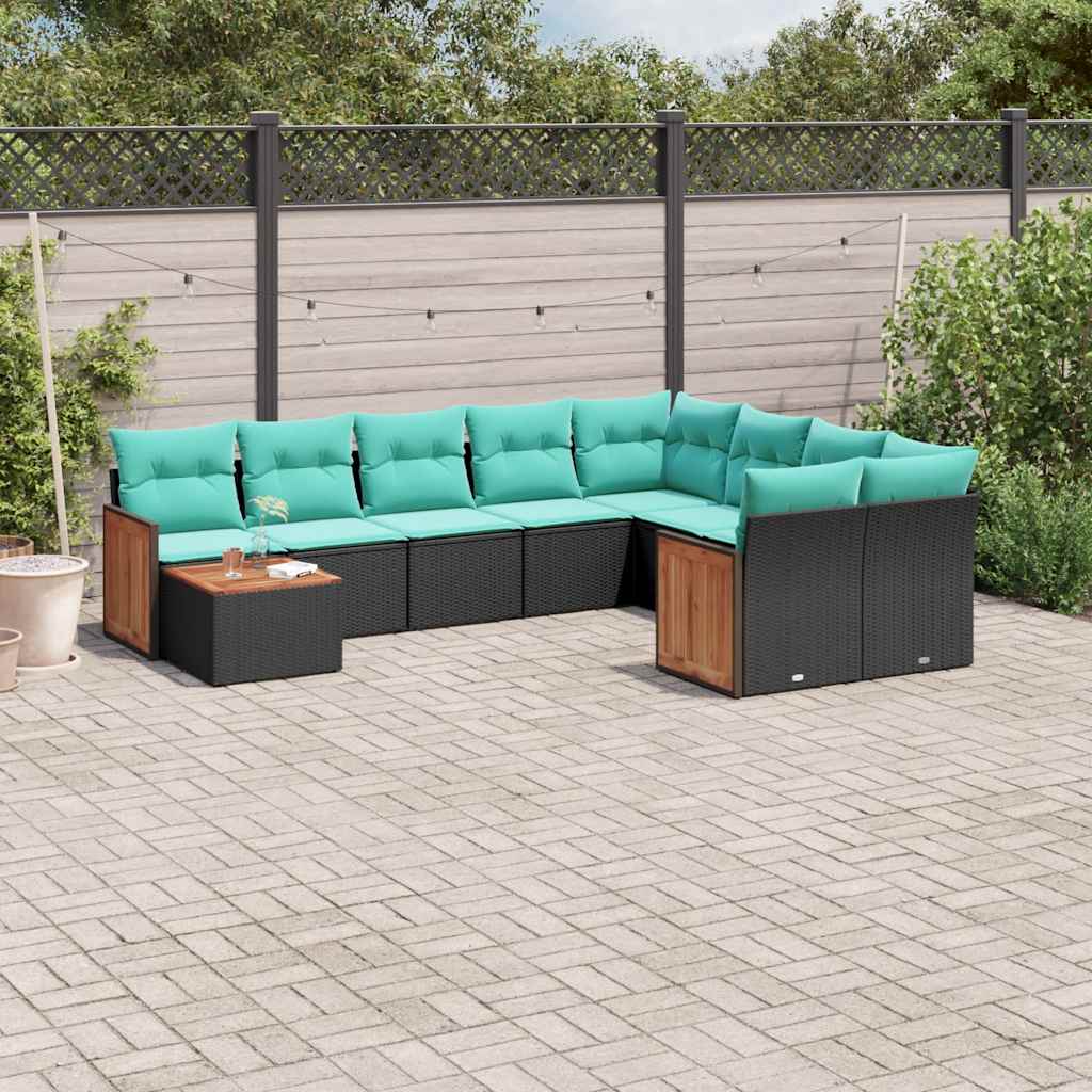 Set Divani da Giardino 10 pz con Cuscini Nero in Polyrattan | homemem39