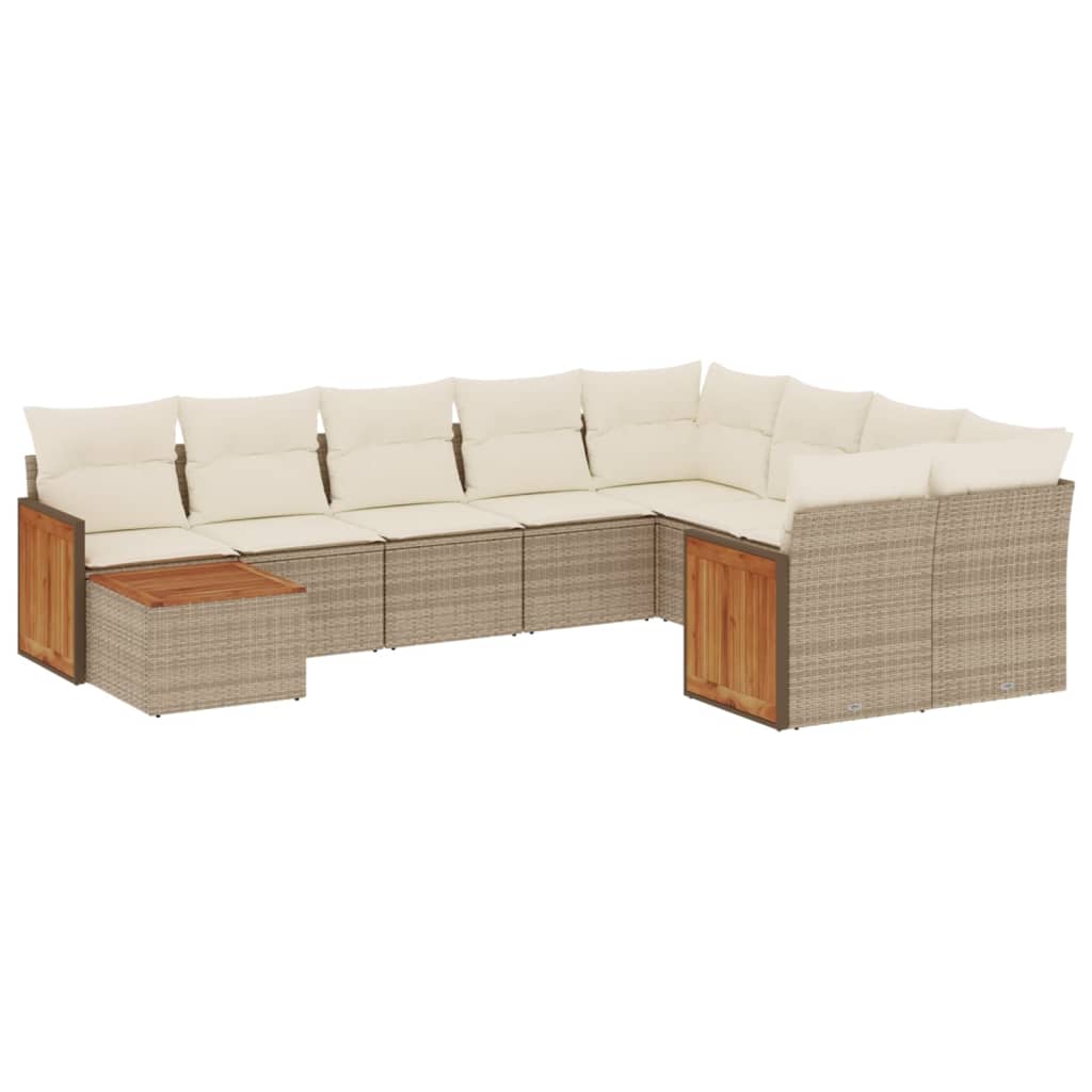 Set Divano da Giardino 10 pz con Cuscini Beige in Polyrattan - homemem39
