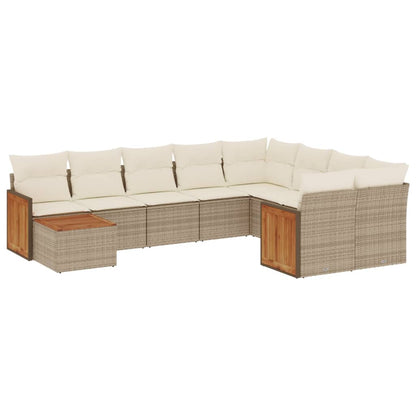 Set Divano da Giardino 10 pz con Cuscini Beige in Polyrattan - homemem39