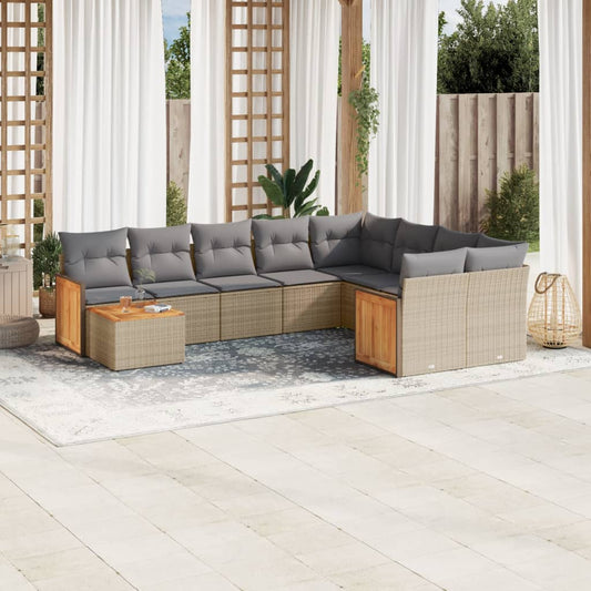 Set Divano da Giardino 10 pz con Cuscini Beige in Polyrattan | homemem39
