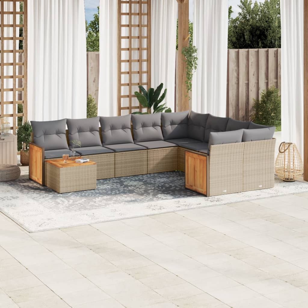 Set Divano da Giardino 10 pz con Cuscini Beige in Polyrattan - homemem39