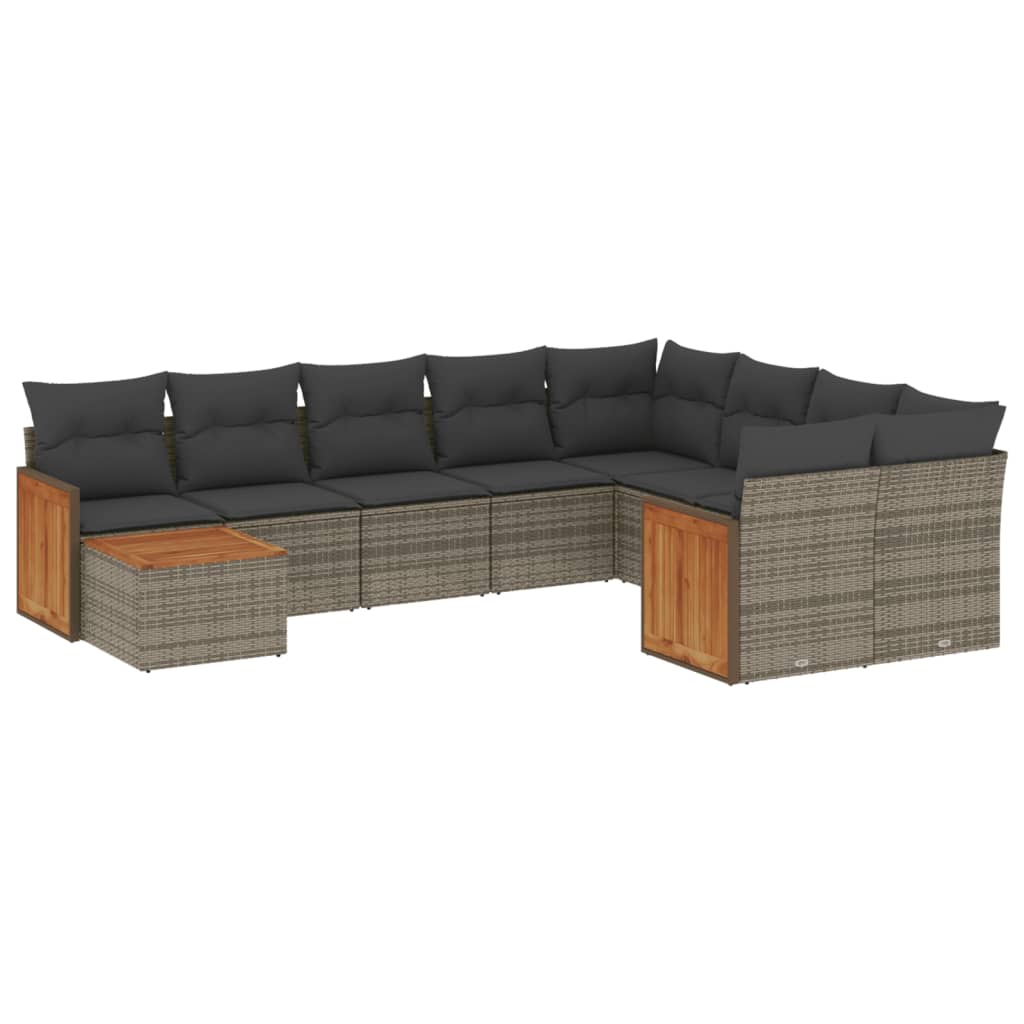 Set Divano da Giardino 10 pz con Cuscini Grigio in Polyrattan - homemem39