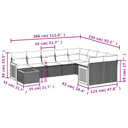 Set Divano da Giardino 10 pz con Cuscini Grigio in Polyrattan | homemem39