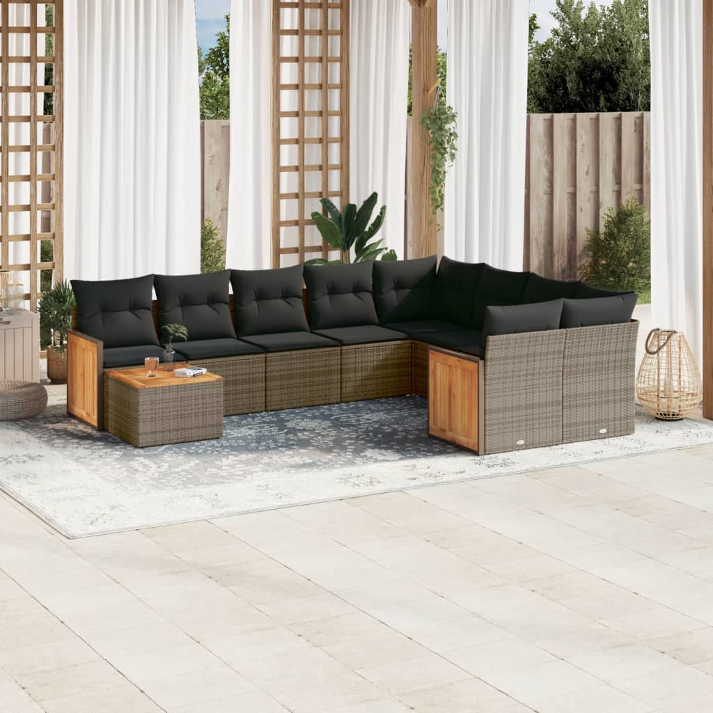 Set Divano da Giardino 10 pz con Cuscini Grigio in Polyrattan - homemem39