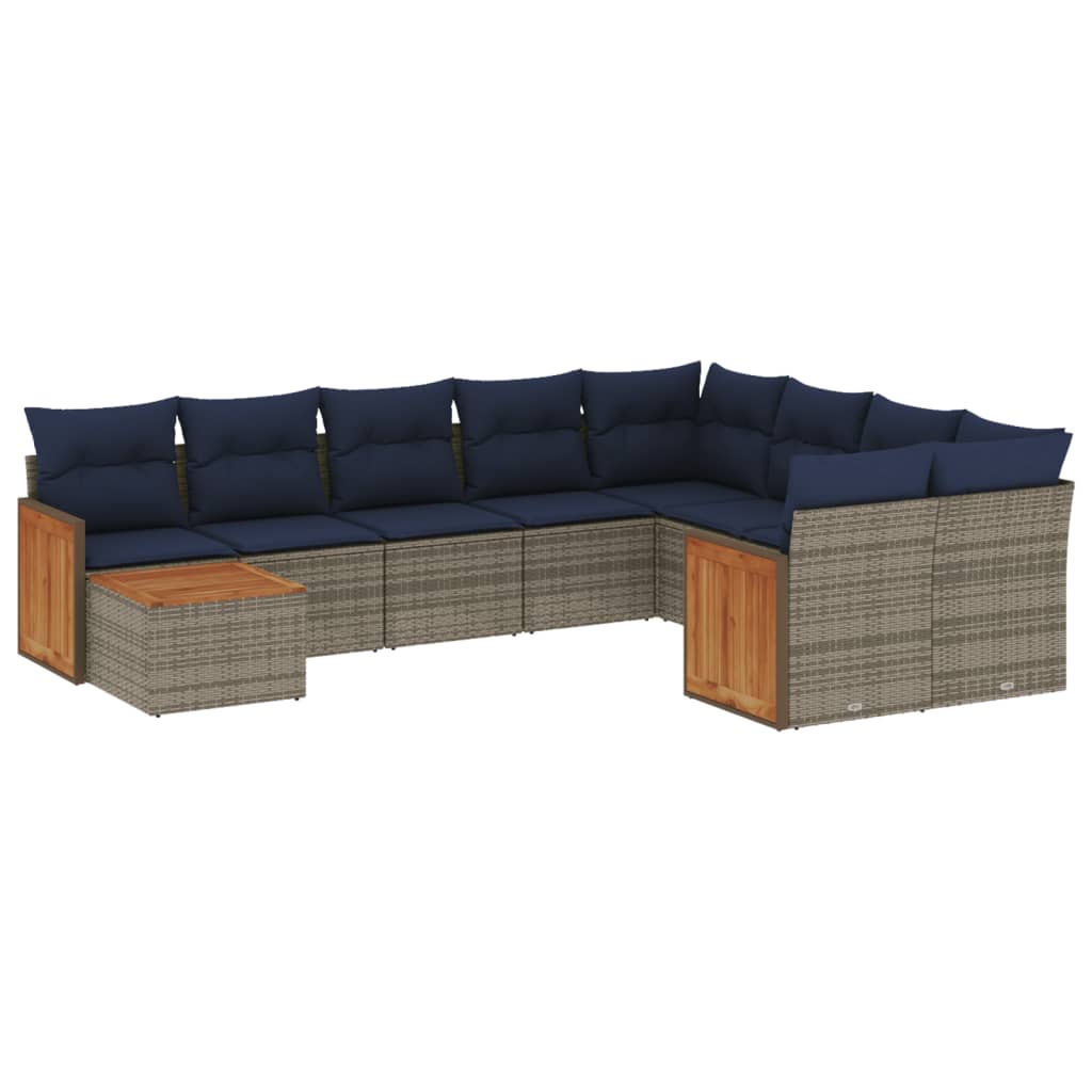 Set Divani da Giardino 10 pz con Cuscini Grigio in Polyrattan | homemem39