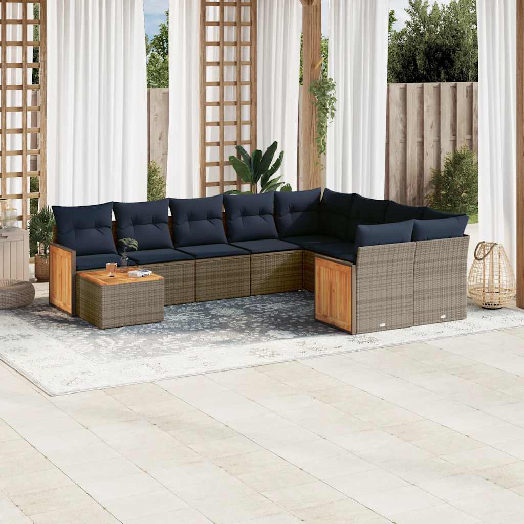 Set Divani da Giardino 10 pz con Cuscini Grigio in Polyrattan | homemem39