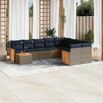 Set Divani da Giardino 10 pz con Cuscini Grigio in Polyrattan | homemem39