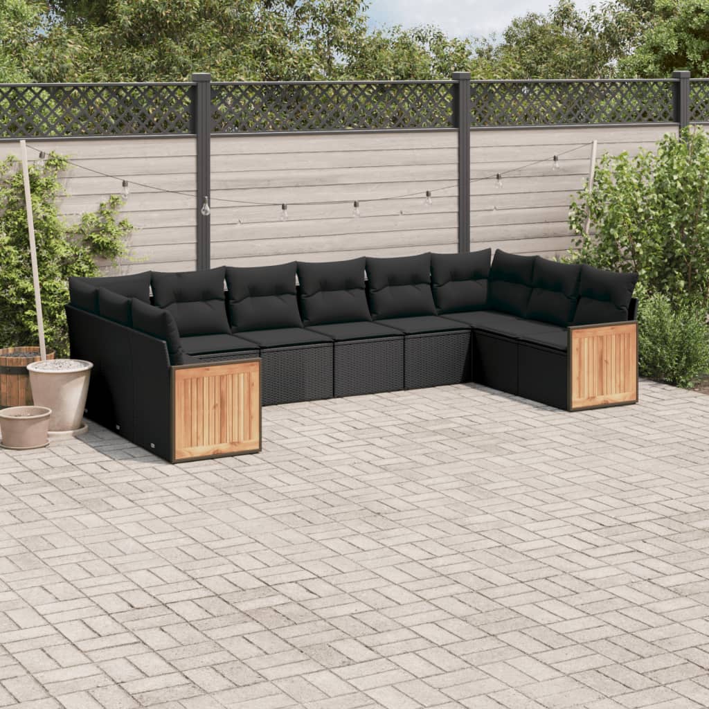 Set Divani da Giardino 10pz con Cuscini in Polyrattan Nero | homemem39