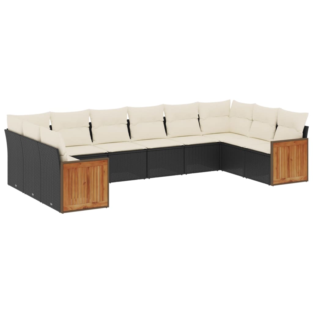 Set Divani da Giardino 10pz con Cuscini in Polyrattan Nero - homemem39