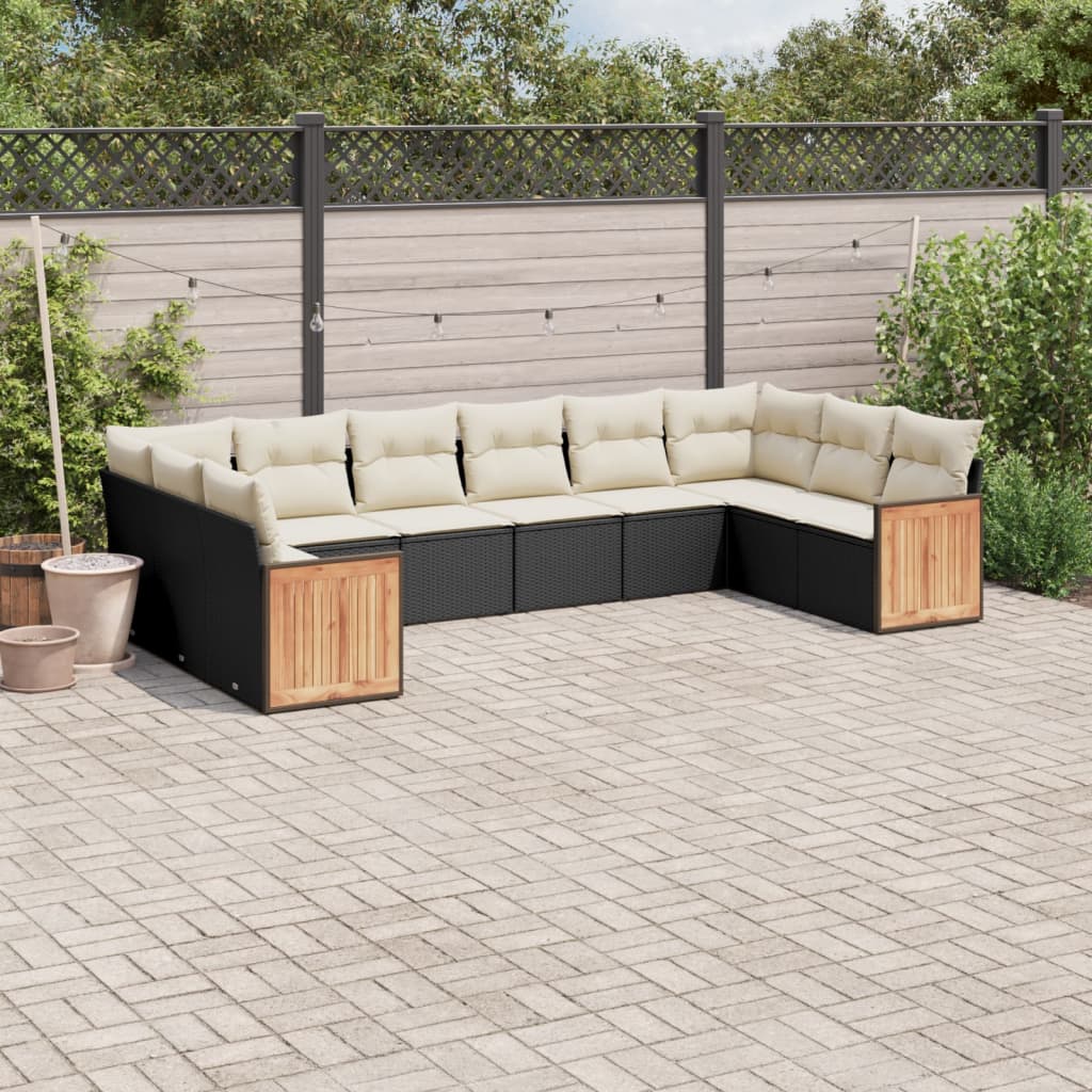 Set Divani da Giardino 10pz con Cuscini in Polyrattan Nero - homemem39