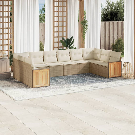 Set Divano da Giardino 10 pz con Cuscini Beige in Polyrattan - homemem39