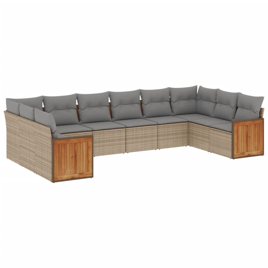 Set Divano da Giardino 10 pz con Cuscini Beige in Polyrattan | homemem39