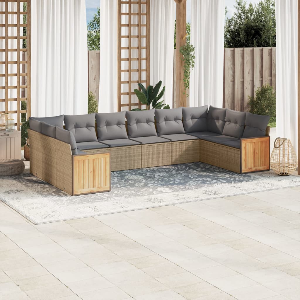 Set Divano da Giardino 10 pz con Cuscini Beige in Polyrattan | homemem39