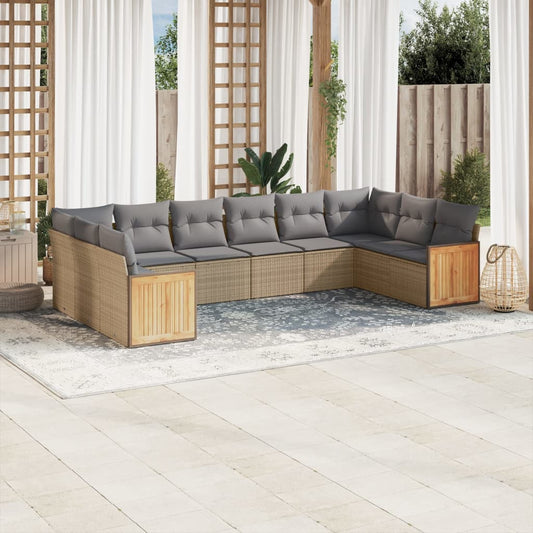 Set Divano da Giardino 10 pz con Cuscini Beige in Polyrattan | homemem39