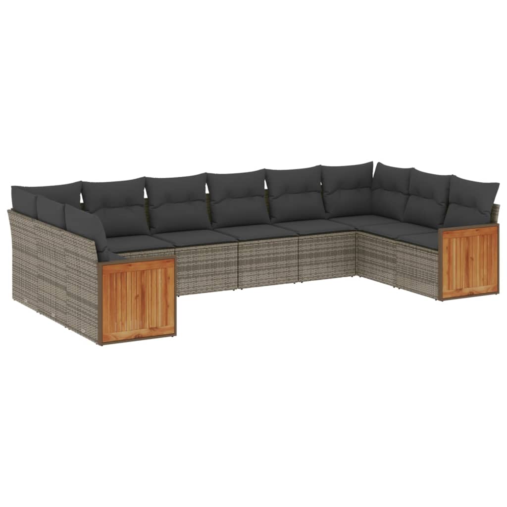 Set Divano da Giardino 10 pz con Cuscini Grigio in Polyrattan | homemem39