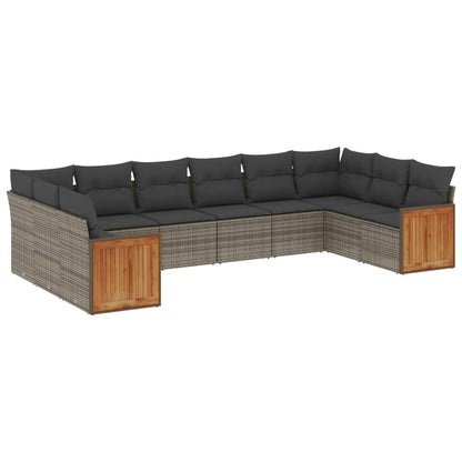 Set Divano da Giardino 10 pz con Cuscini Grigio in Polyrattan | homemem39