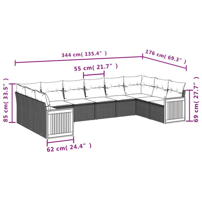Set Divano da Giardino 10 pz con Cuscini Grigio in Polyrattan | homemem39