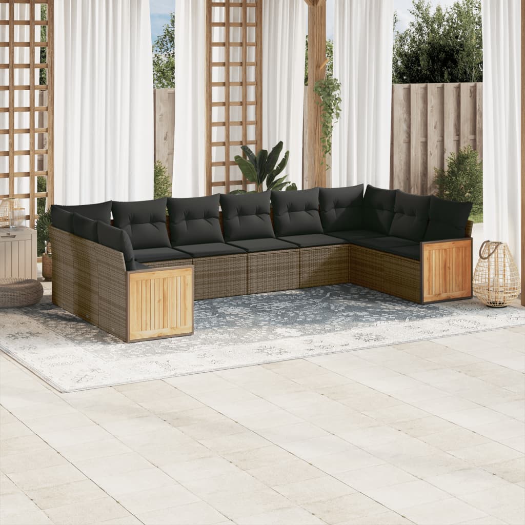 Set Divano da Giardino 10 pz con Cuscini Grigio in Polyrattan - homemem39