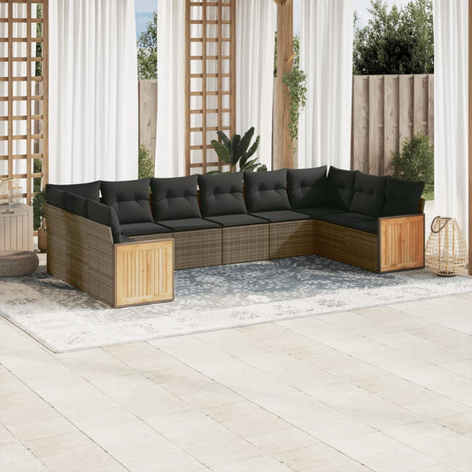 Set Divano da Giardino 10 pz con Cuscini Grigio in Polyrattan - homemem39