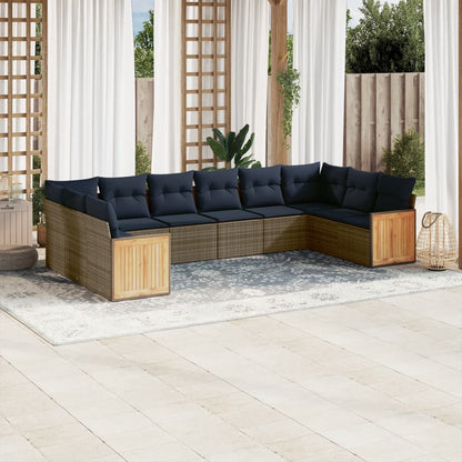 Set Divani da Giardino 10 pz con Cuscini Grigio in Polyrattan | homemem39