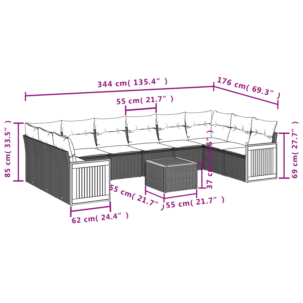 Set Divani da Giardino 11 pz con Cuscini in Polyrattan Nero | homemem39