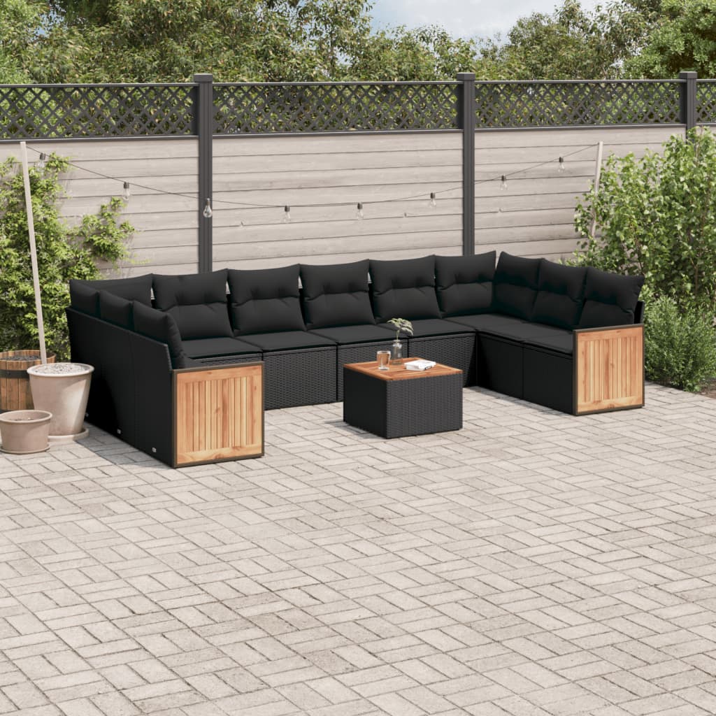 Set Divani da Giardino 11 pz con Cuscini in Polyrattan Nero | homemem39