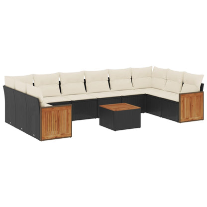 Set Divani da Giardino 11 pz con Cuscini in Polyrattan Nero | homemem39