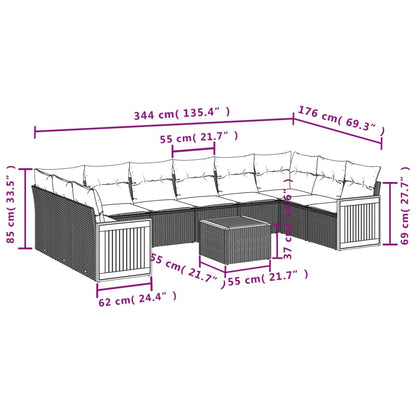 Set Divani da Giardino 11 pz con Cuscini Beige in Polyrattan | homemem39