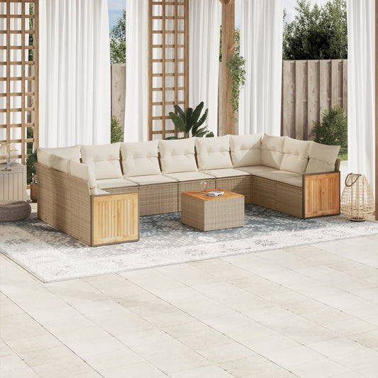 Set Divani da Giardino 11 pz con Cuscini Beige in Polyrattan - homemem39