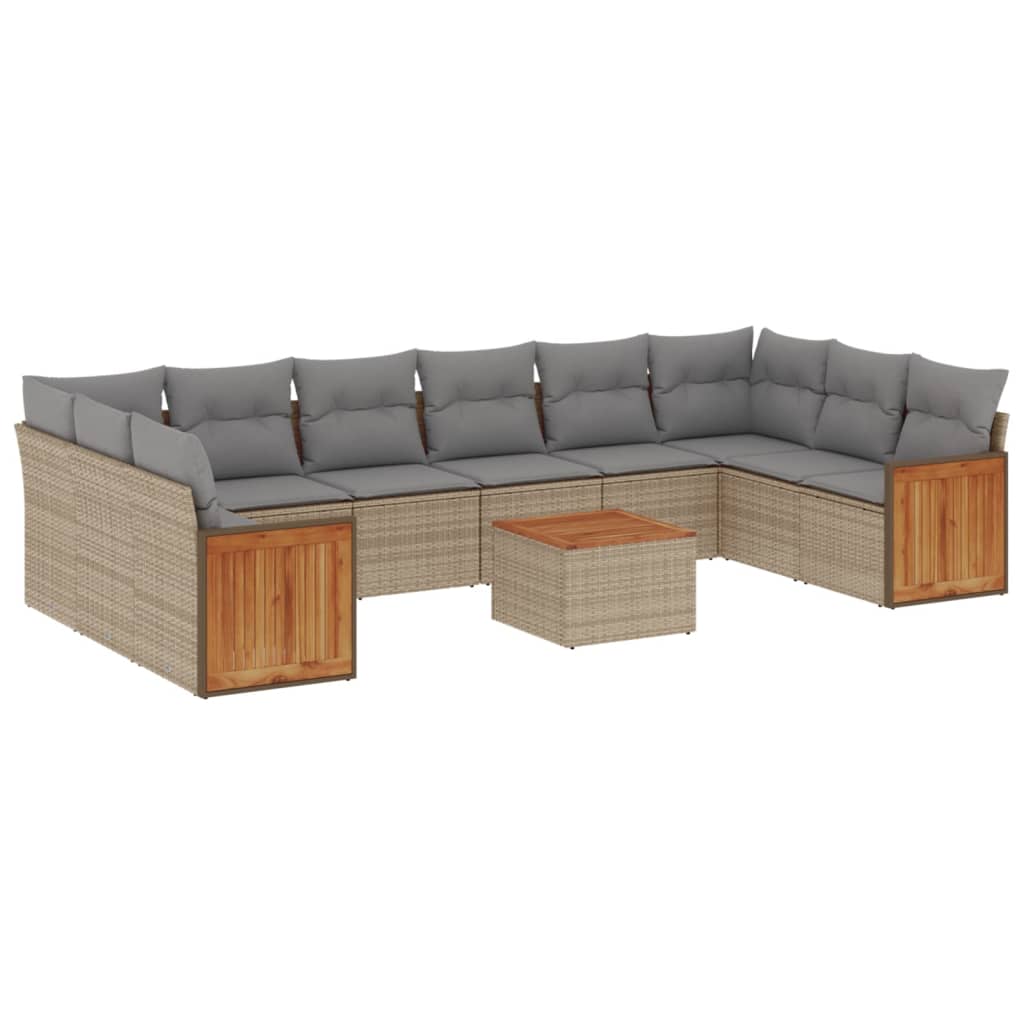 Set Divani da Giardino 11 pz con Cuscini Beige in Polyrattan | homemem39