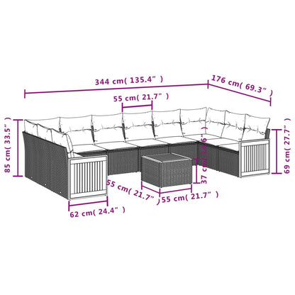 Set Divani da Giardino 11 pz con Cuscini Beige in Polyrattan | homemem39