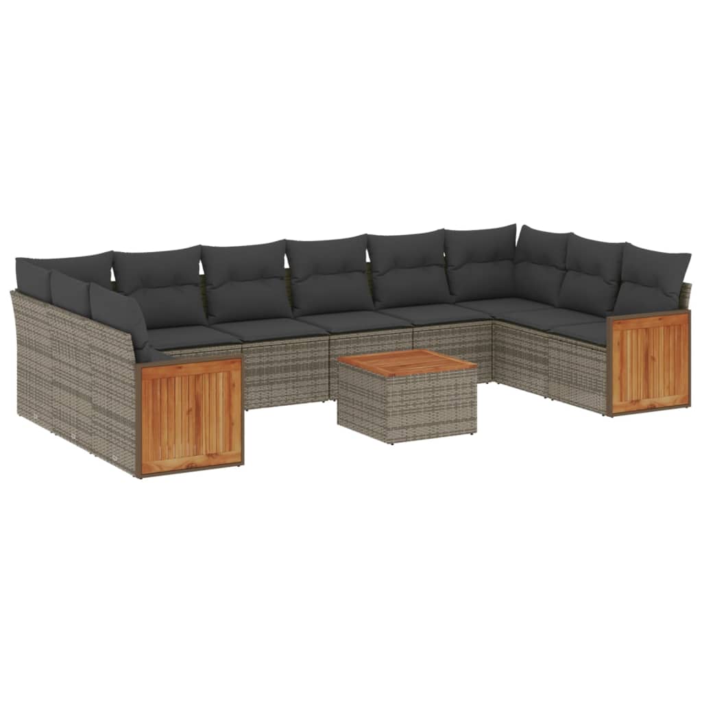 Set Divani da Giardino 11 pz con Cuscini in Polyrattan Grigio | homemem39