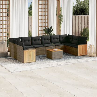 Set Divani da Giardino 11 pz con Cuscini in Polyrattan Grigio - homemem39