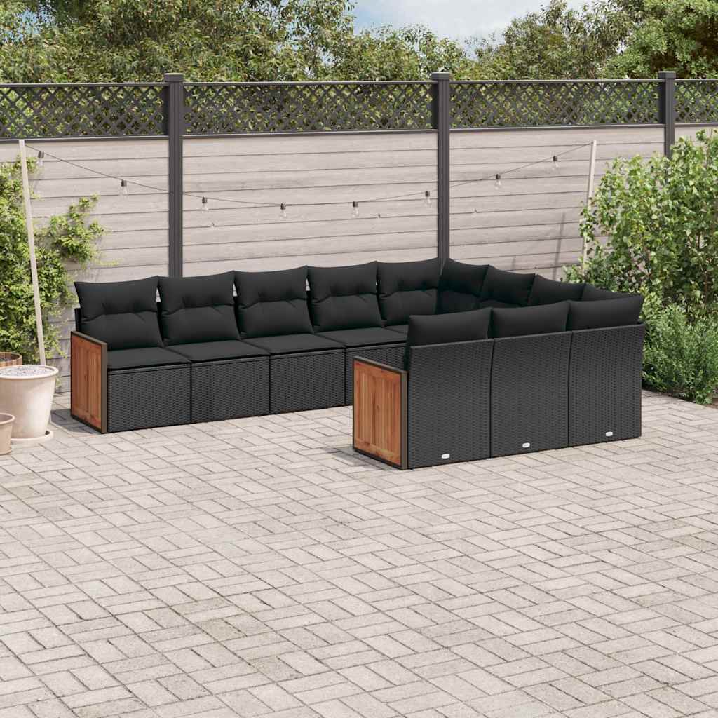 Set Divani da Giardino 10pz con Cuscini in Polyrattan Nero | homemem39