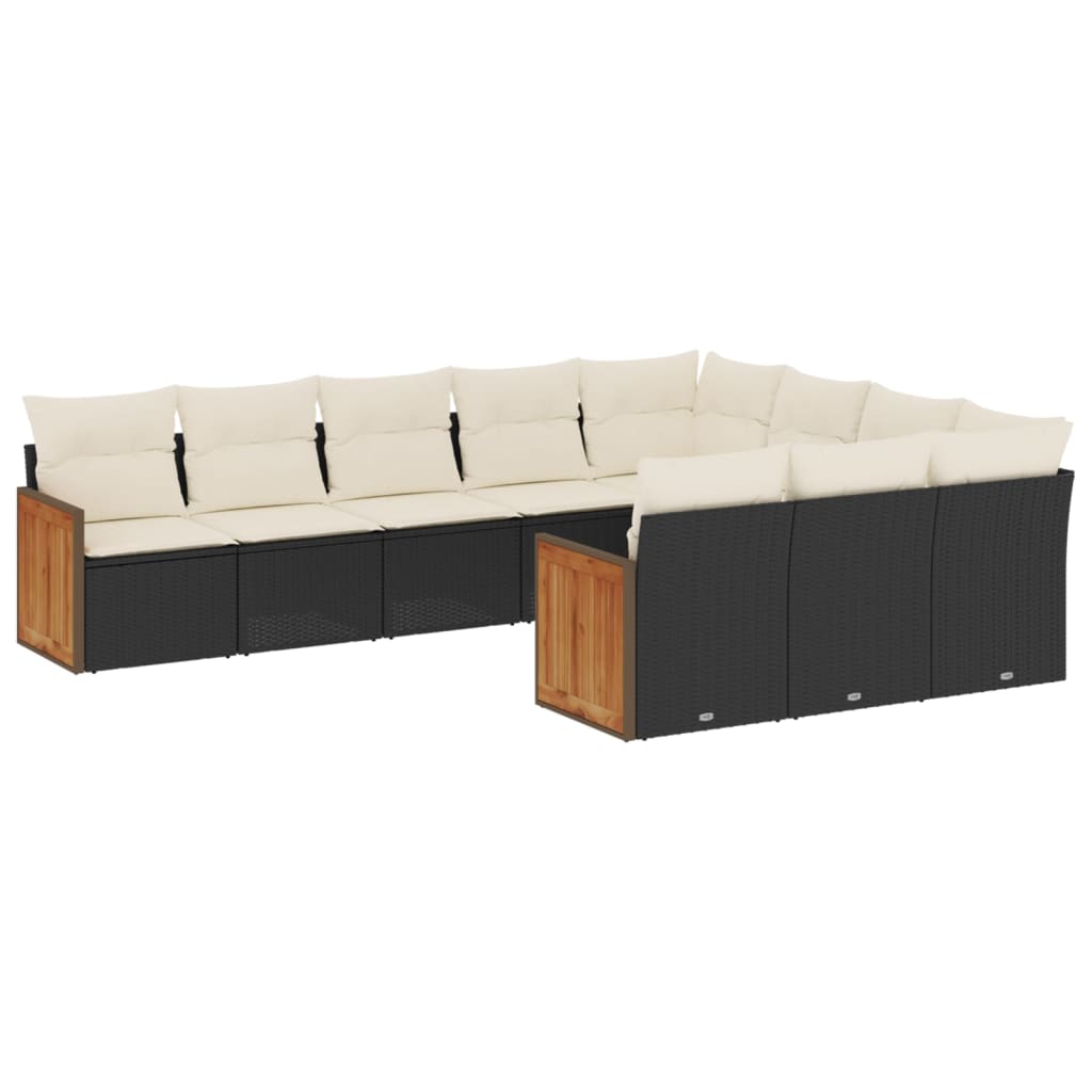 Set Divani da Giardino 10pz con Cuscini in Polyrattan Nero | homemem39