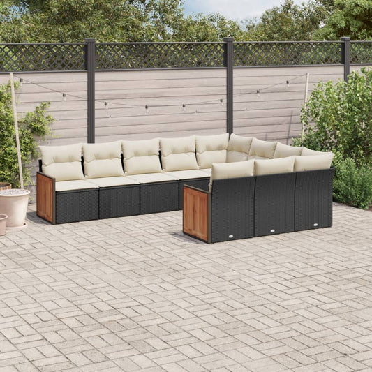 Set Divani da Giardino 10pz con Cuscini in Polyrattan Nero | homemem39