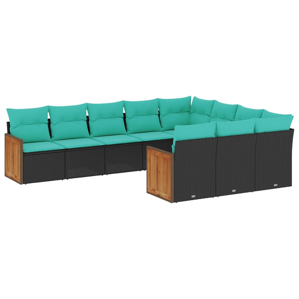 Set Divani da Giardino 10 pz con Cuscini Nero in Polyrattan | homemem39